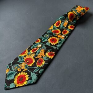 Vintage Paws Addiction Tie Mens Green Yellow Sunflower Garfield Cat Print 56”